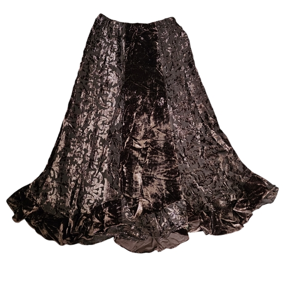 Vintage brown crushed velvet long skirt - Picture 1 of 12